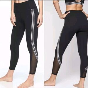 ATHLETA Side Stripe Salutation 7/8 Black Legging Mesh Accent Small